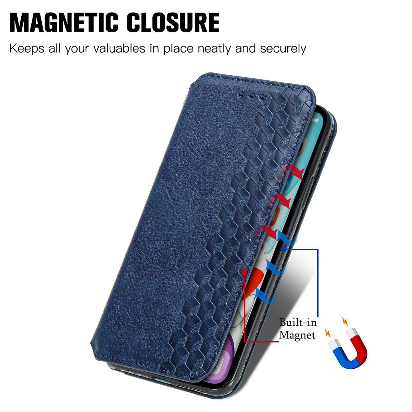 For Realme 12+ 5G Case Stand Wallet Rhombus Leather Phone Cover Magnetic Closing - Blue