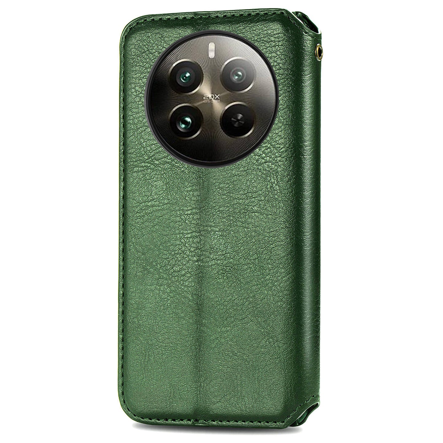 For Realme 12+ 5G Case Stand Wallet Rhombus Leather Phone Cover Magnetic Closing - Green