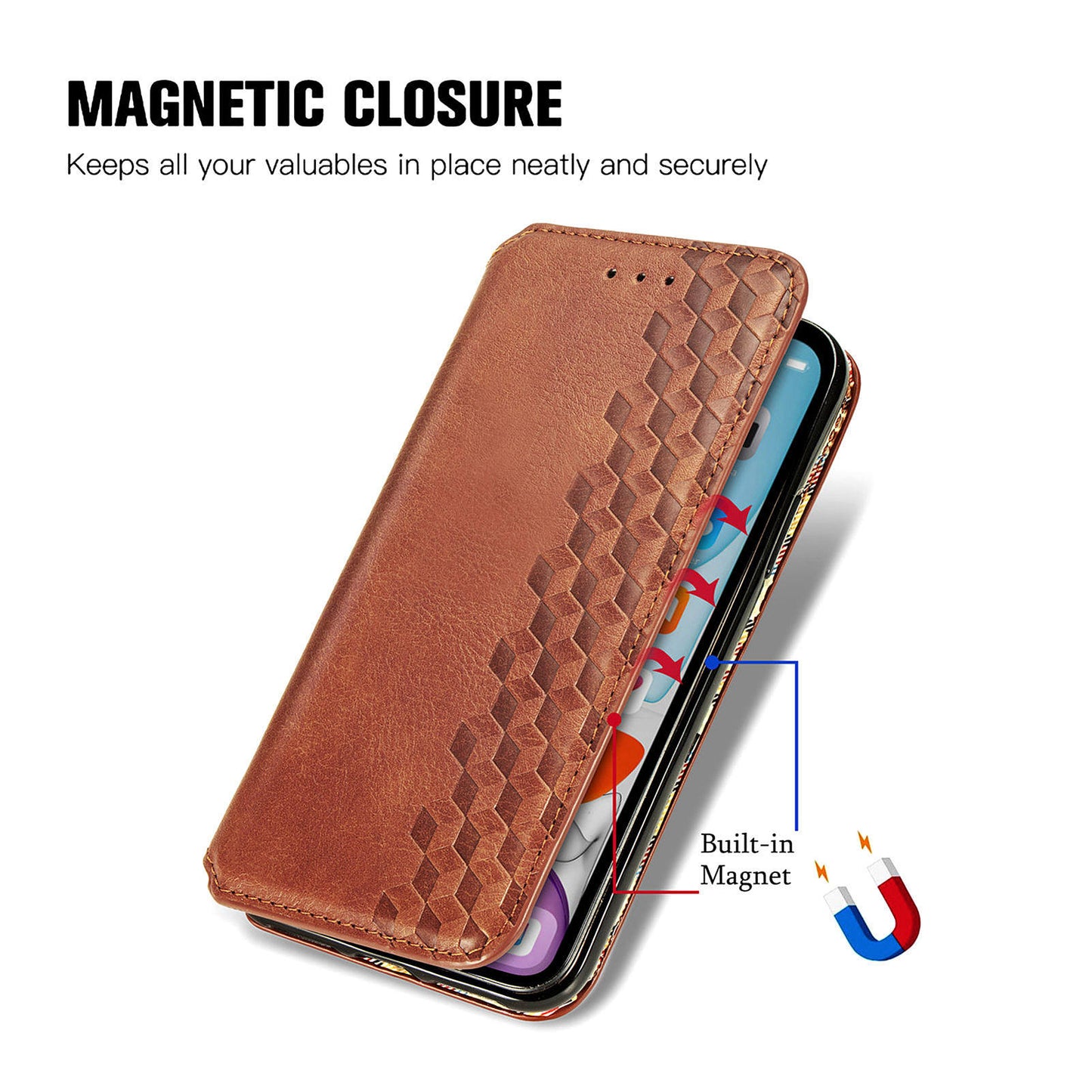For Realme 12+ 5G Case Stand Wallet Rhombus Leather Phone Cover Magnetic Closing - Brown