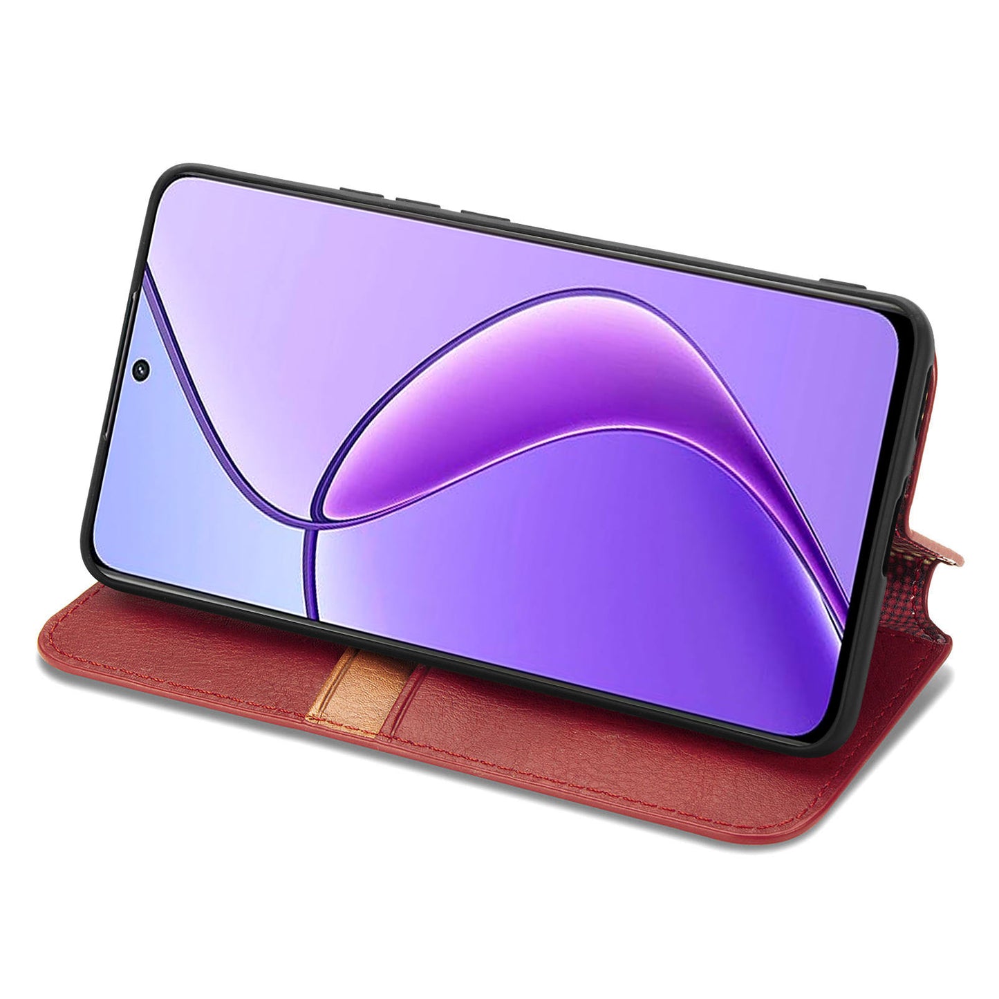 For Realme 12 Case Wallet Rhombus PU Leather Stand Flip Phone Cover - Red
