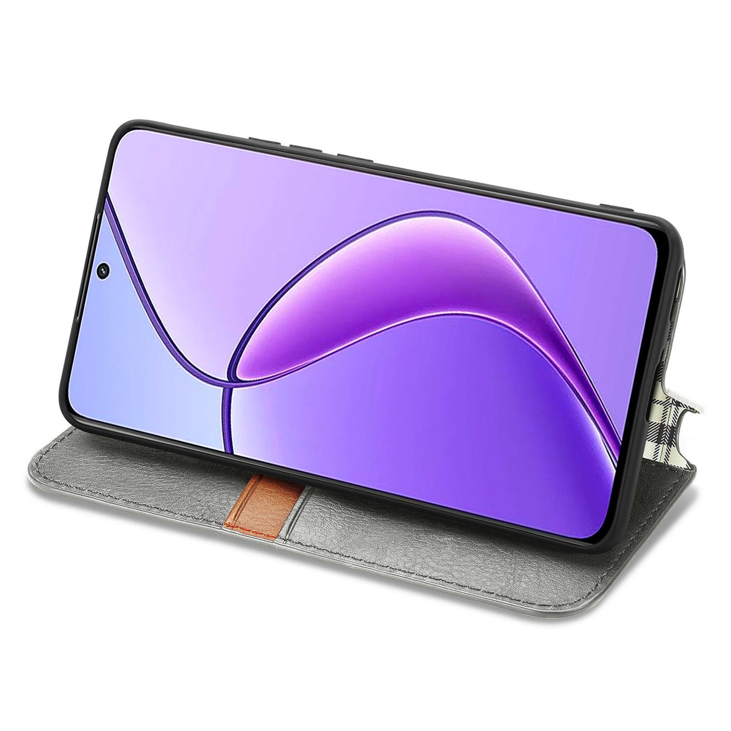 For Realme 12 Case Wallet Rhombus PU Leather Stand Flip Phone Cover - Grey