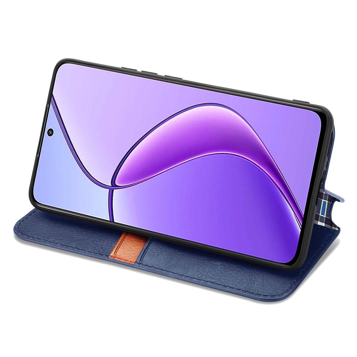 For Realme 12 Case Wallet Rhombus PU Leather Stand Flip Phone Cover - Blue