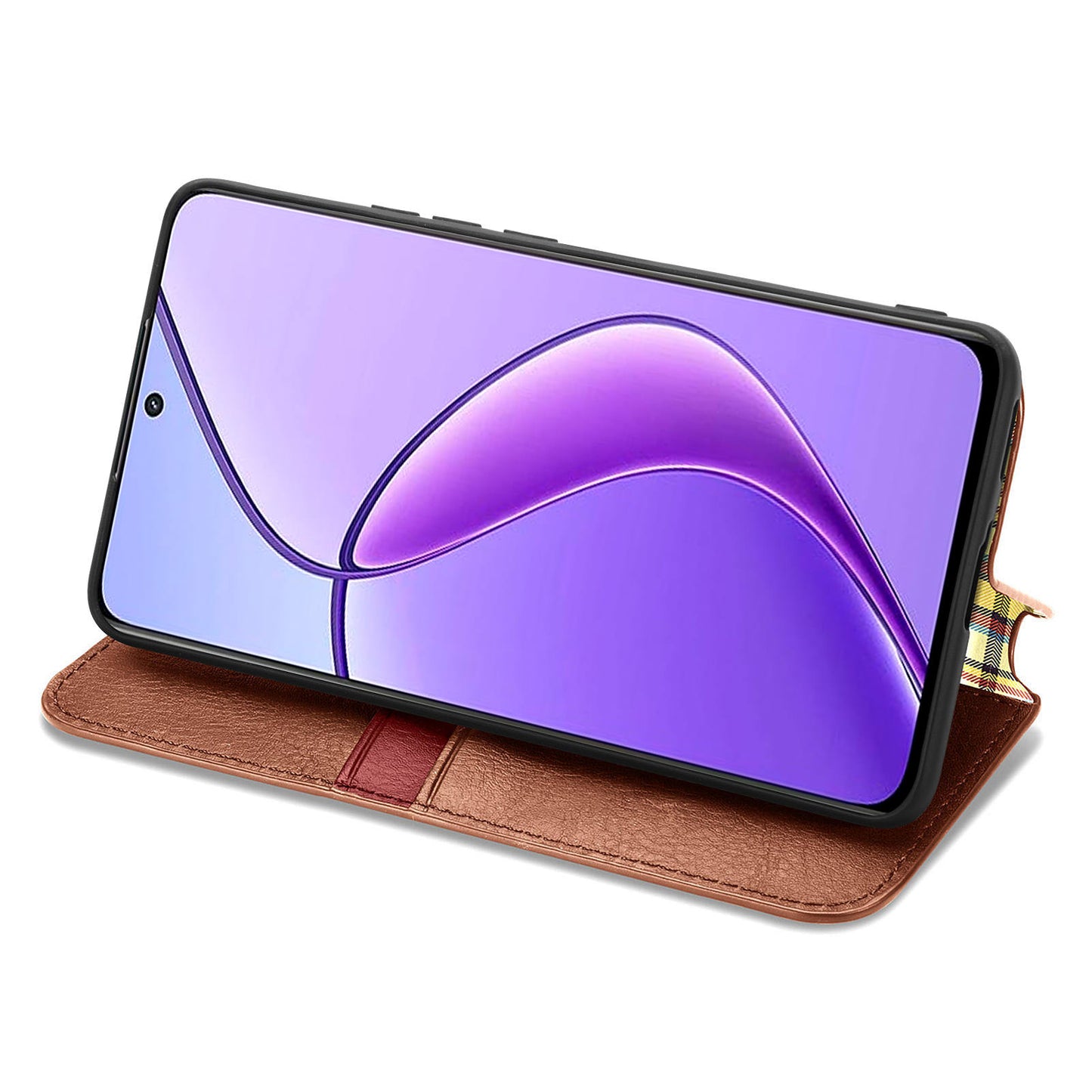For Realme 12 Case Wallet Rhombus PU Leather Stand Flip Phone Cover - Brown