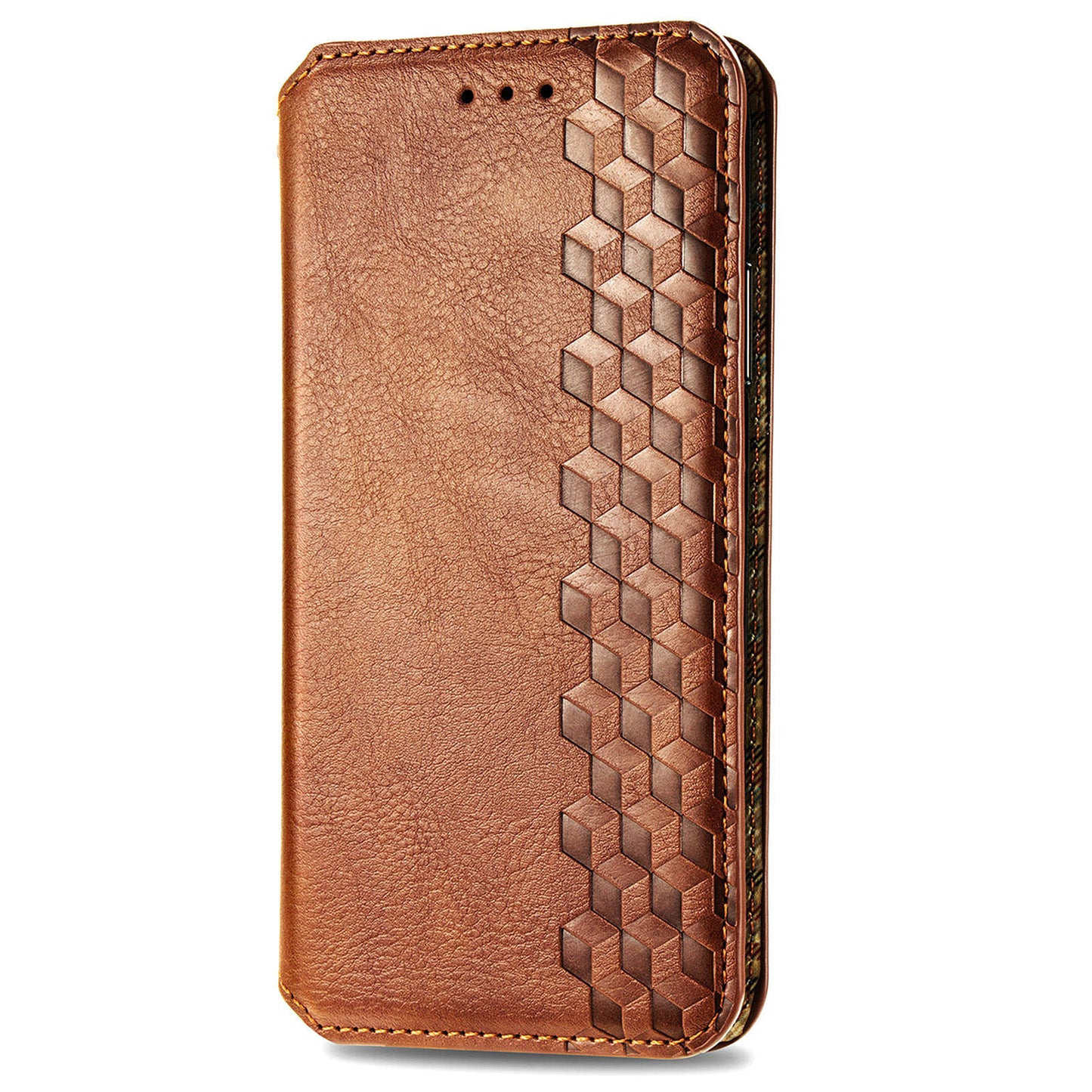 For Realme 12 Case Wallet Rhombus PU Leather Stand Flip Phone Cover - Brown