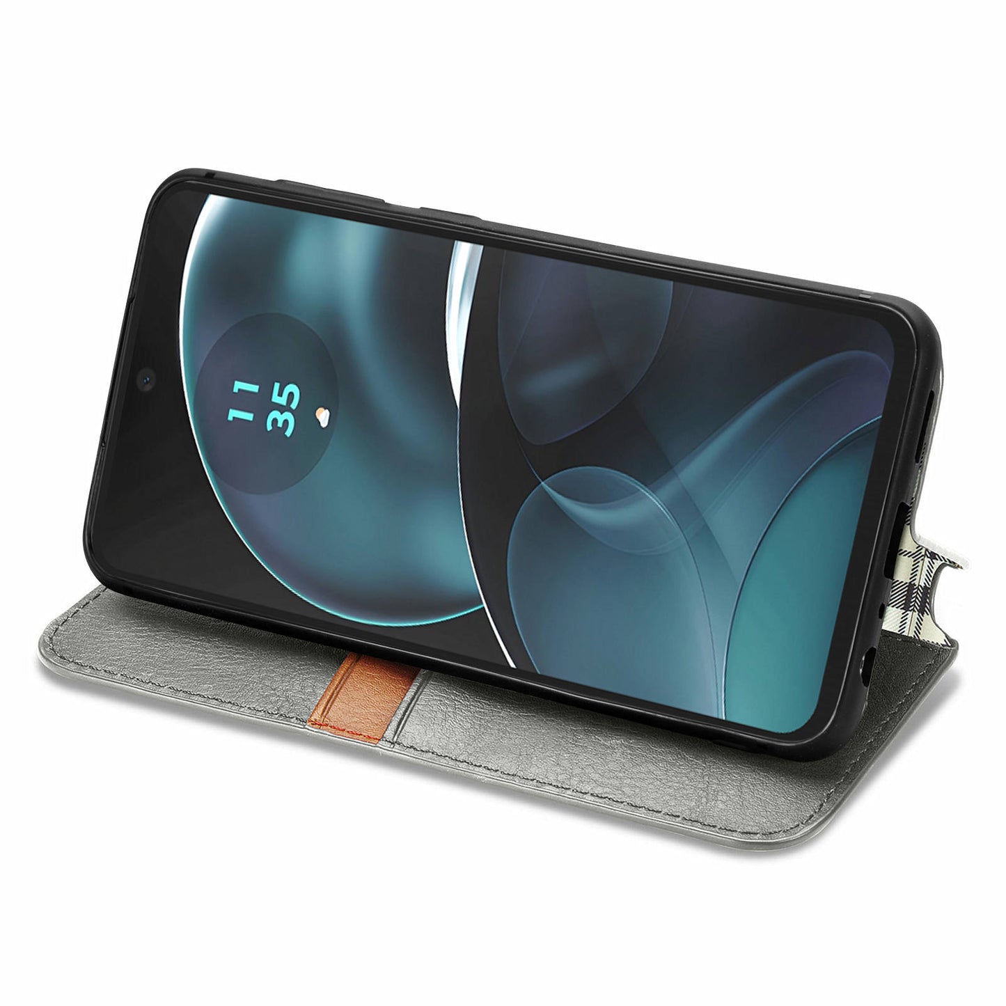 For Motorola Moto G14 4G Case Rhombus Leather Phone Cover with Wallet Card Slots - Grey