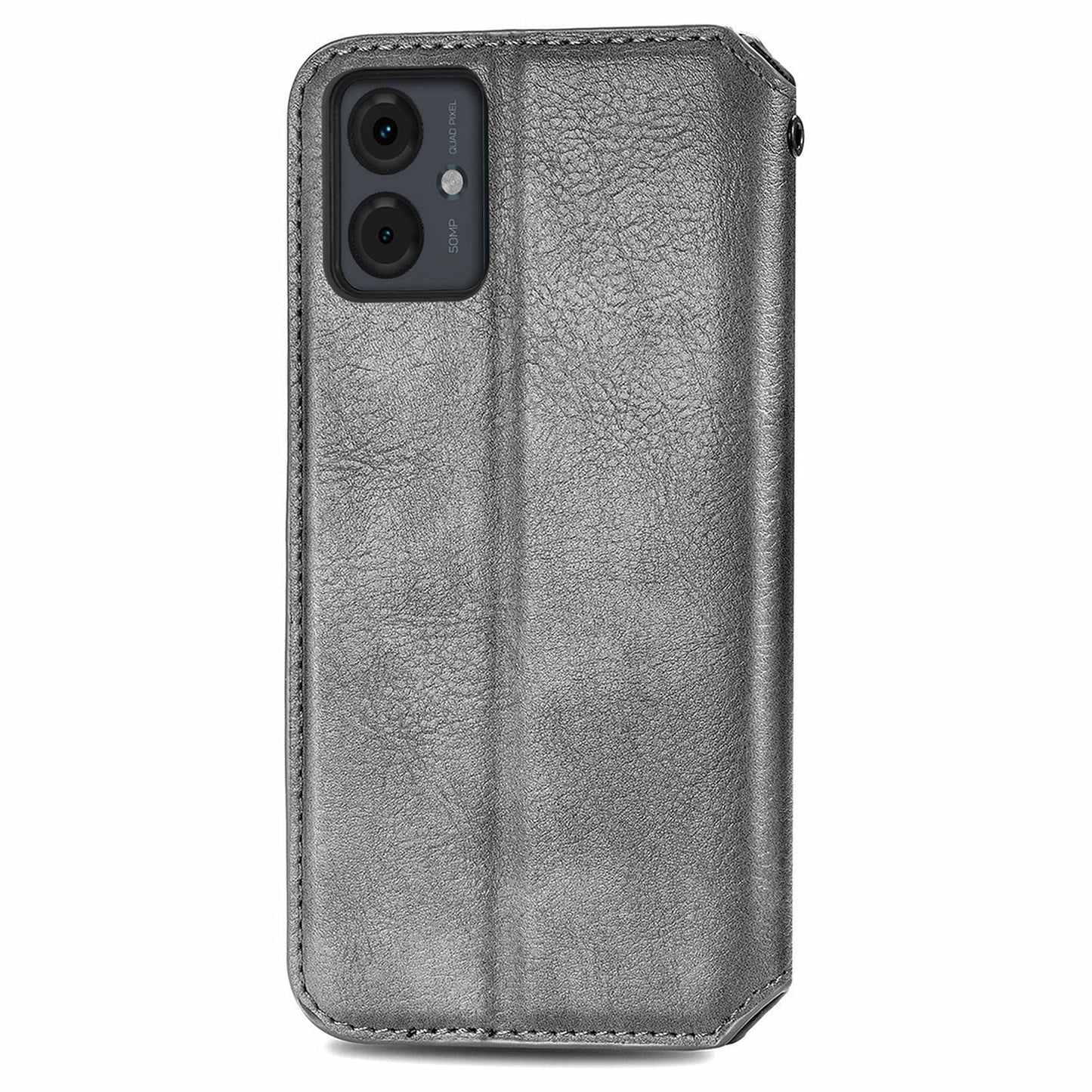 For Motorola Moto G14 4G Case Rhombus Leather Phone Cover with Wallet Card Slots - Grey