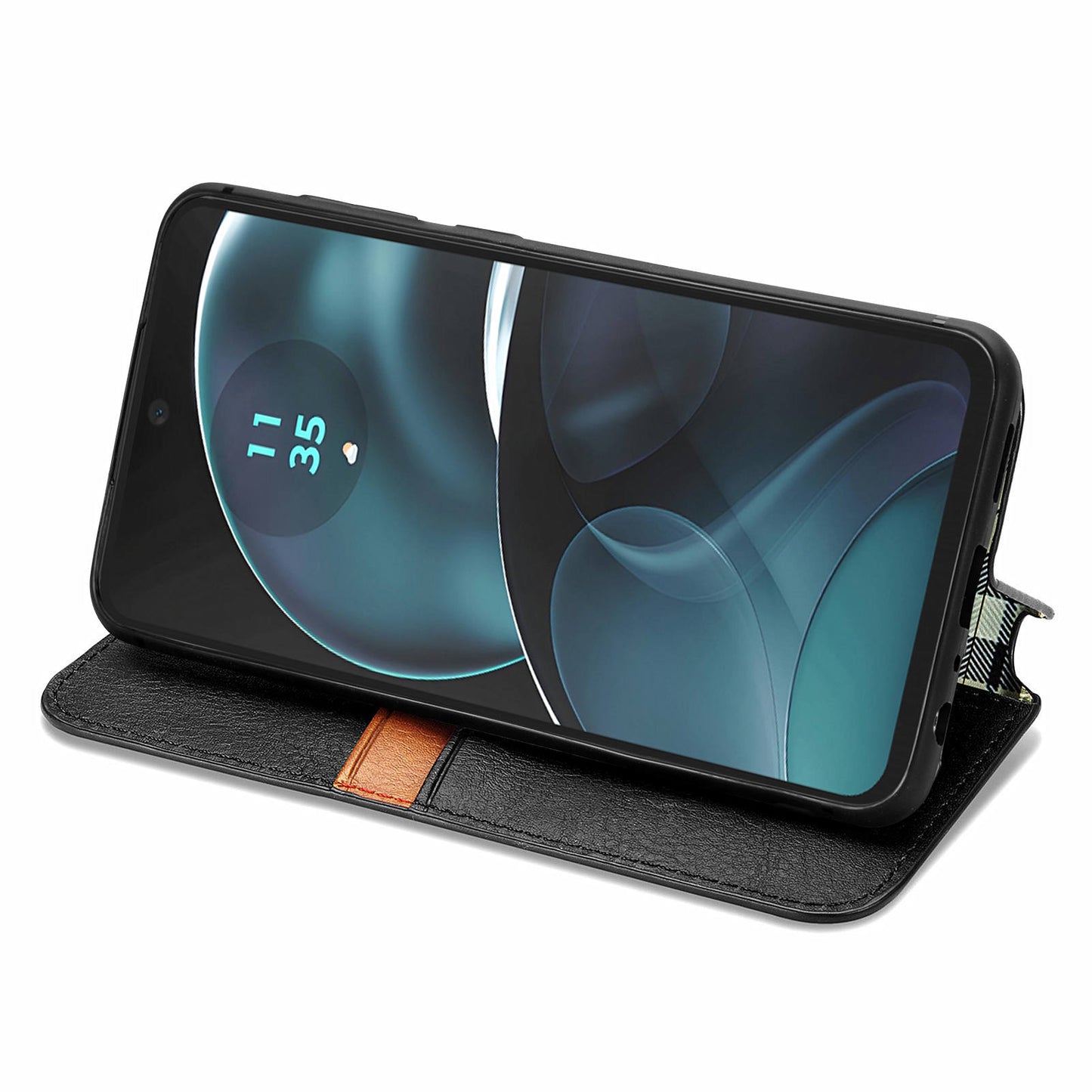 For Motorola Moto G14 4G Case Rhombus Leather Phone Cover with Wallet Card Slots - Black