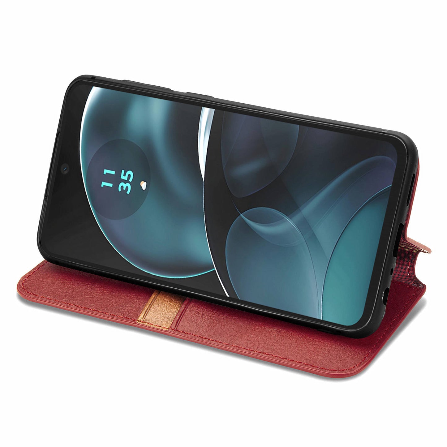 For Motorola Moto G14 4G Case Rhombus Leather Phone Cover with Wallet Card Slots - Red