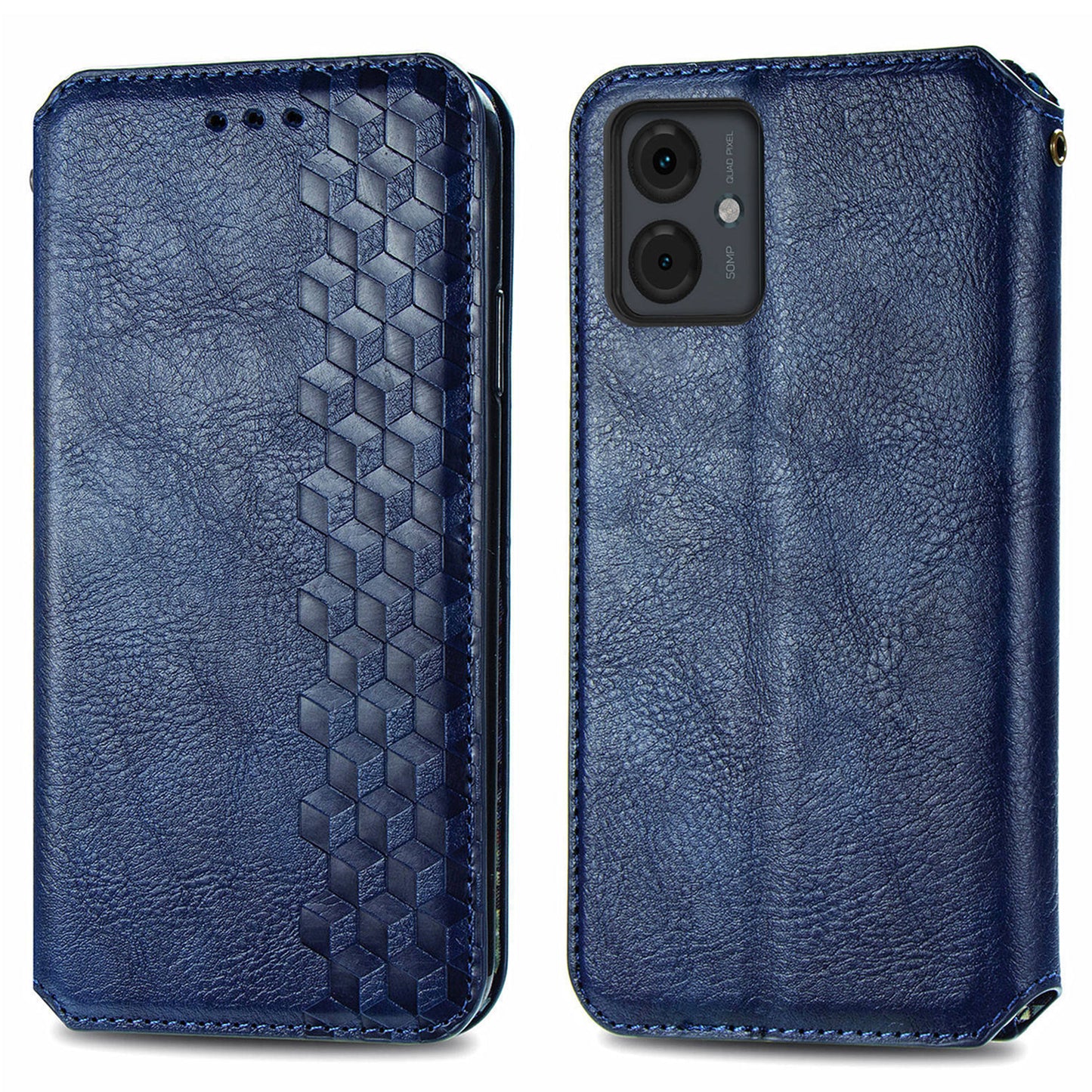 For Motorola Moto G14 4G Case Rhombus Leather Phone Cover with Wallet Card Slots - Blue