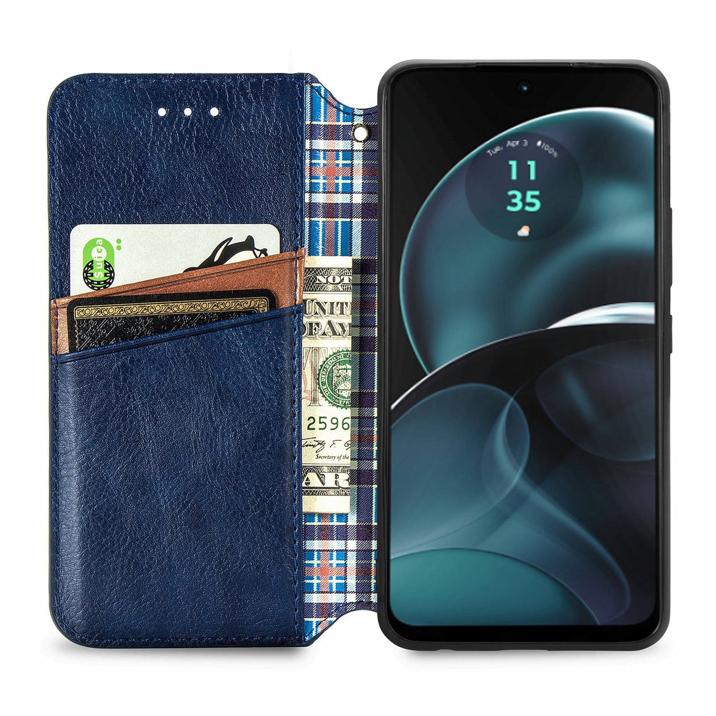 For Motorola Moto G14 4G Case Rhombus Leather Phone Cover with Wallet Card Slots - Blue
