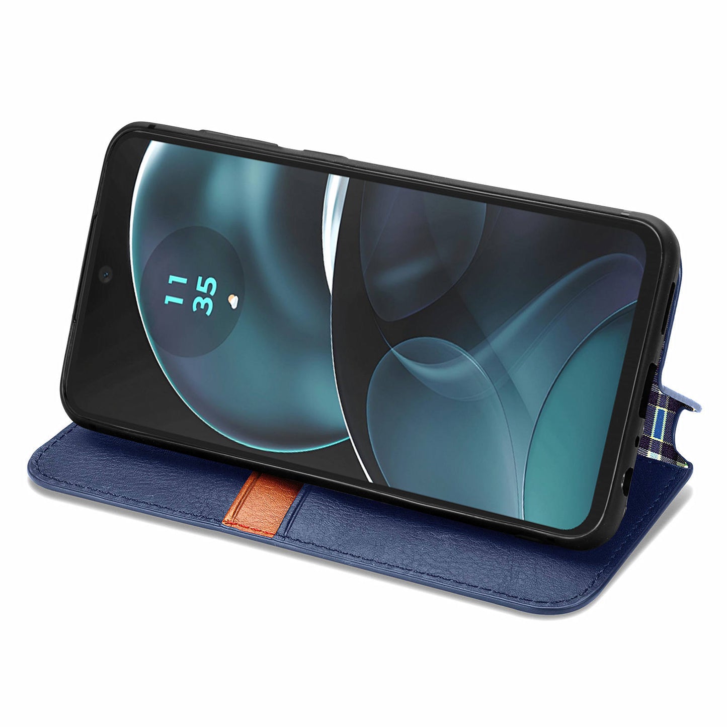 For Motorola Moto G14 4G Case Rhombus Leather Phone Cover with Wallet Card Slots - Blue