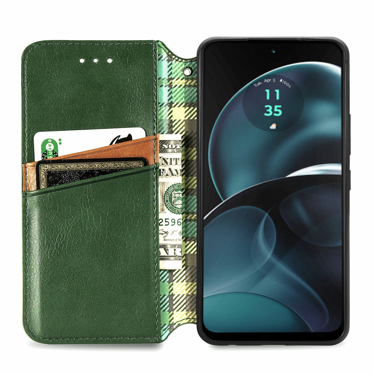 For Motorola Moto G14 4G Case Rhombus Leather Phone Cover with Wallet Card Slots - Green