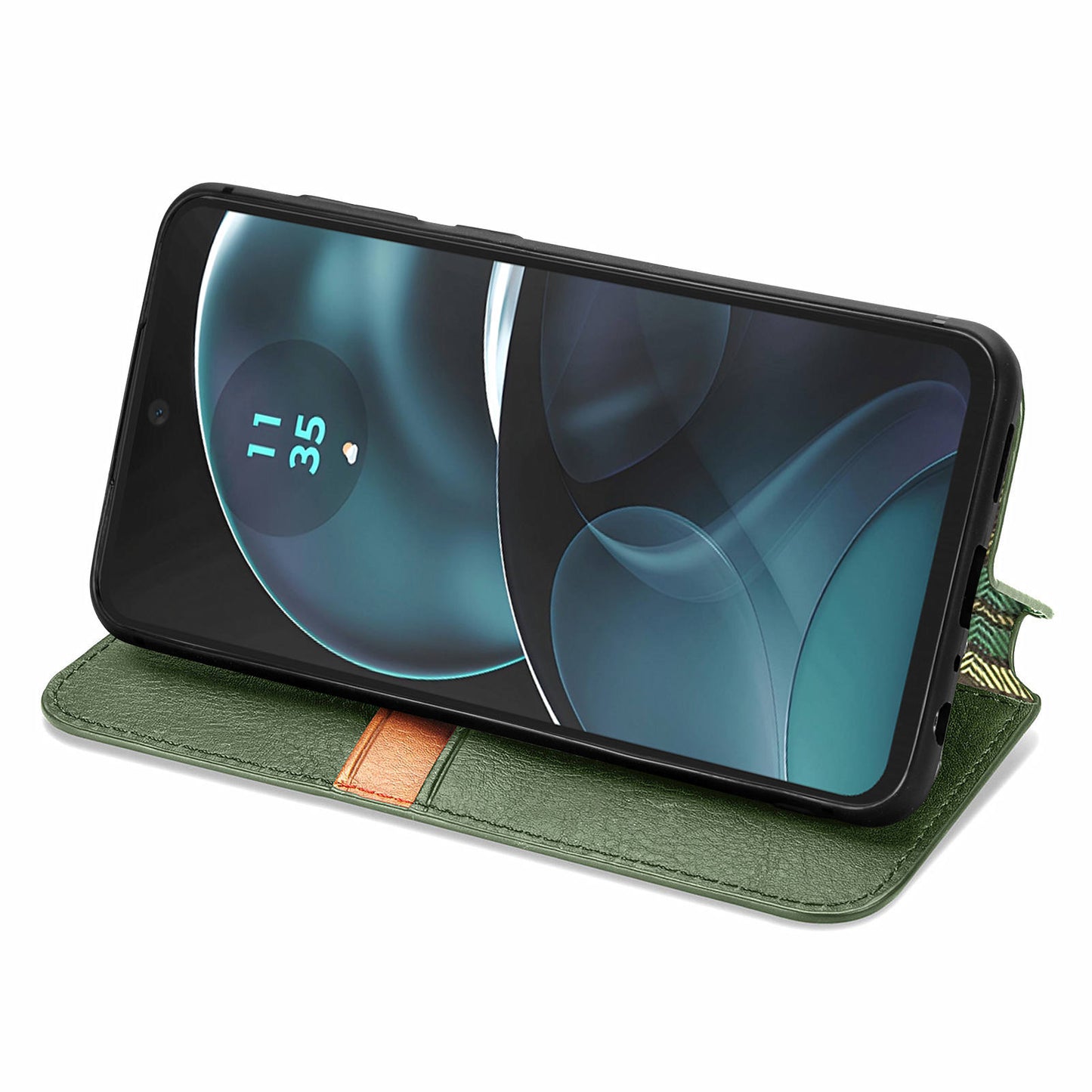 For Motorola Moto G14 4G Case Rhombus Leather Phone Cover with Wallet Card Slots - Green