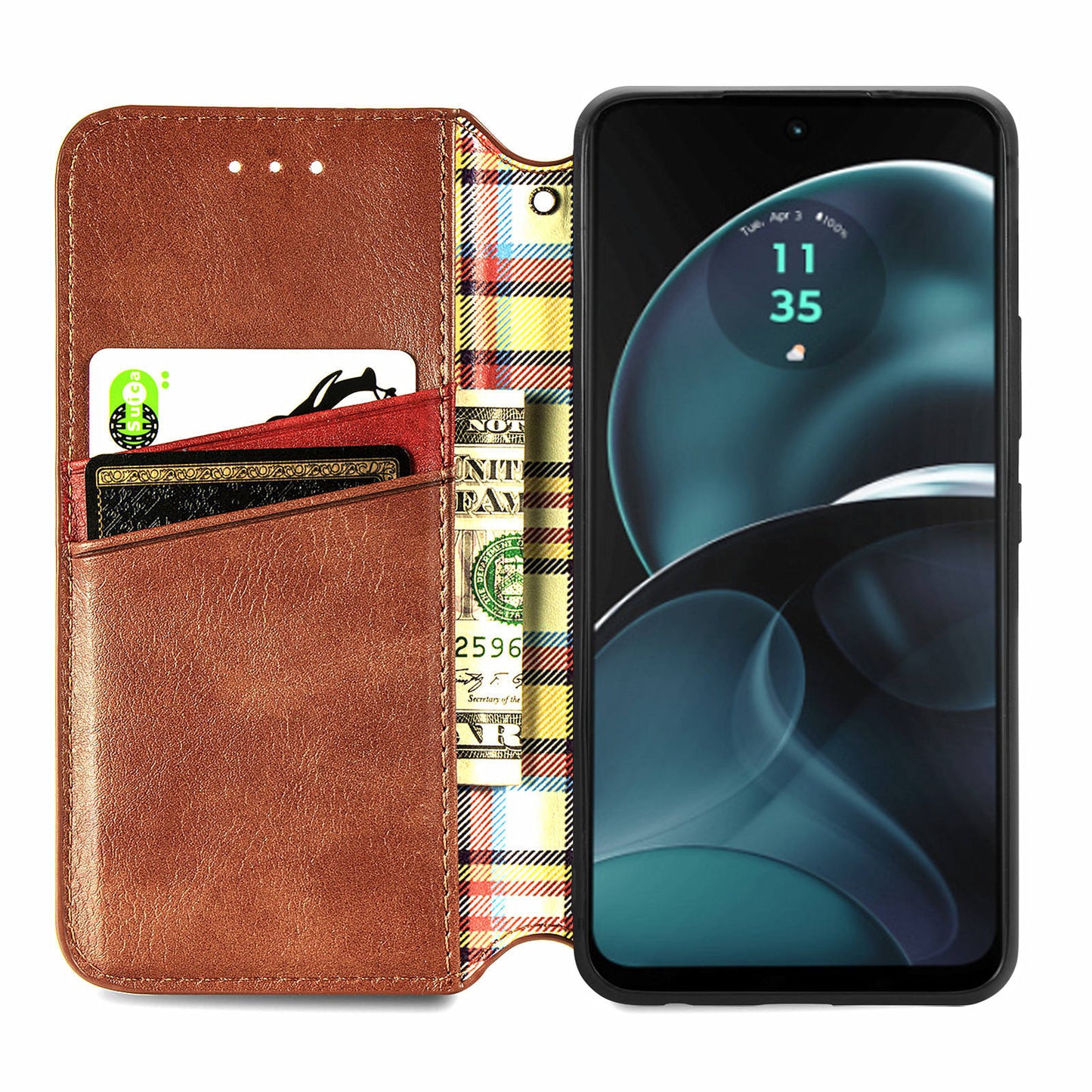 For Motorola Moto G14 4G Case Rhombus Leather Phone Cover with Wallet Card Slots - Brown