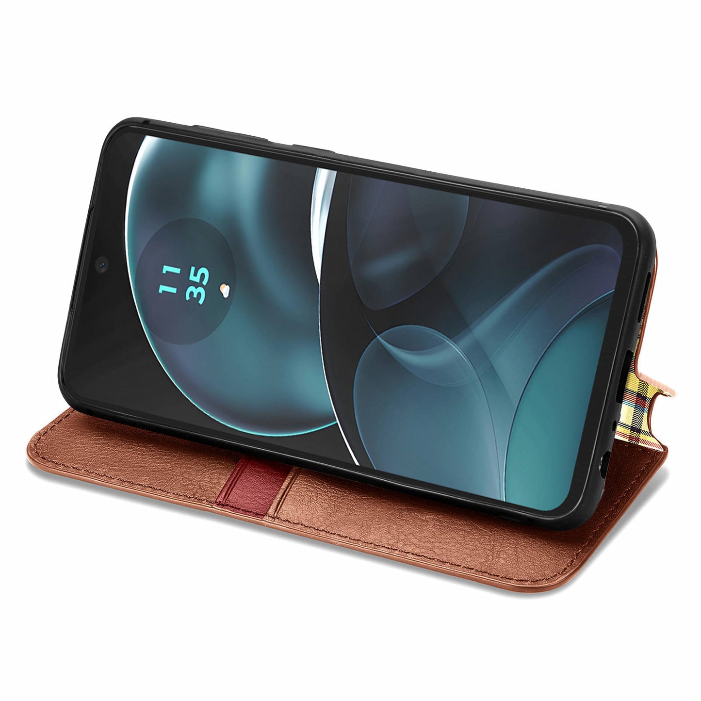 For Motorola Moto G14 4G Case Rhombus Leather Phone Cover with Wallet Card Slots - Brown