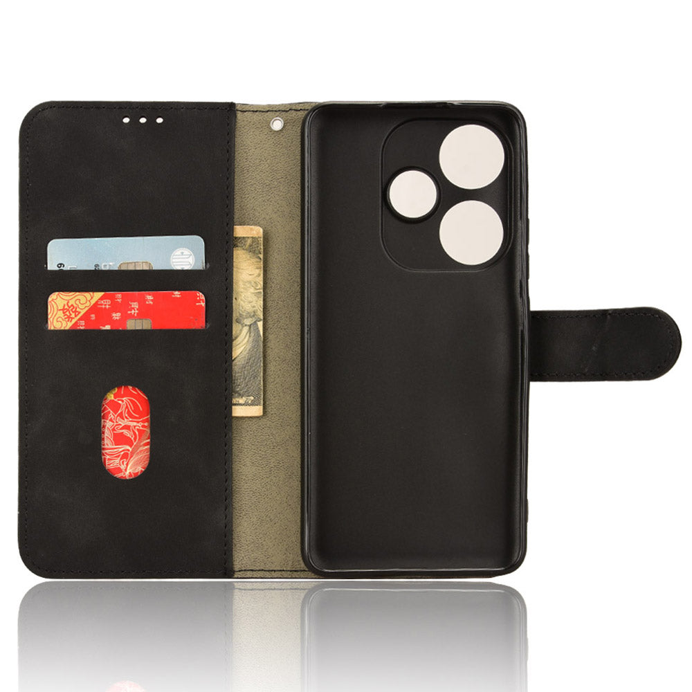 For Xiaomi Redmi Turbo 3 5G Case Skin Touch Feeling Leather Wallet Stand Phone Cover - Black