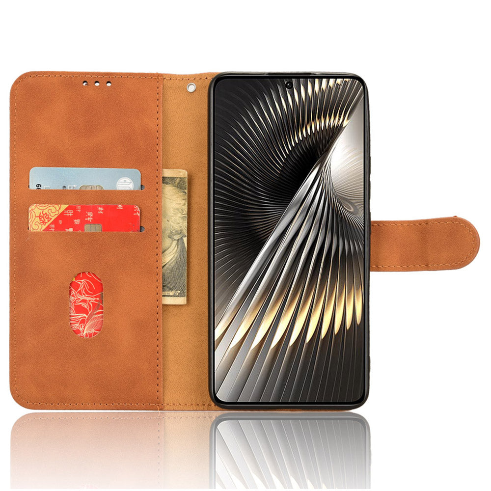 For Xiaomi Redmi Turbo 3 5G Case Skin Touch Feeling Leather Wallet Stand Phone Cover - Brown