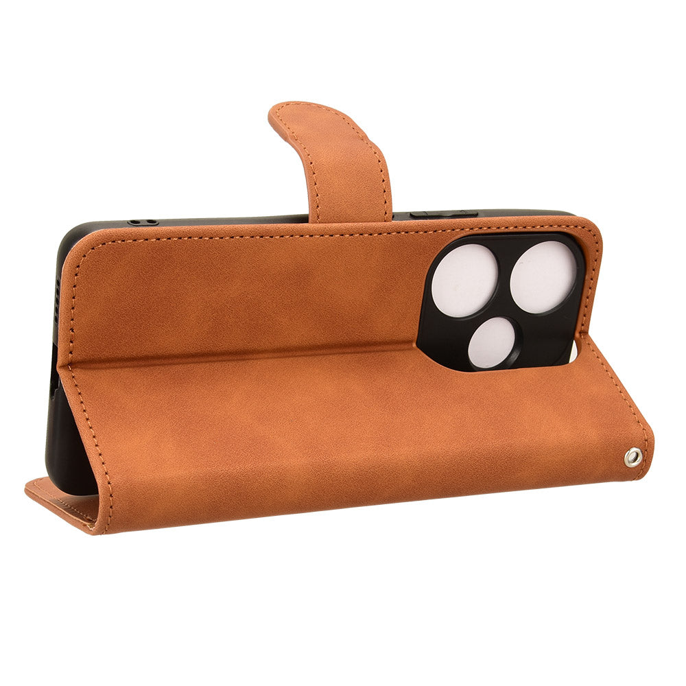 For Xiaomi Redmi Turbo 3 5G Case Skin Touch Feeling Leather Wallet Stand Phone Cover - Brown
