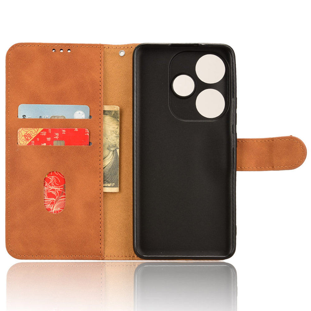 For Xiaomi Redmi Turbo 3 5G Case Skin Touch Feeling Leather Wallet Stand Phone Cover - Brown