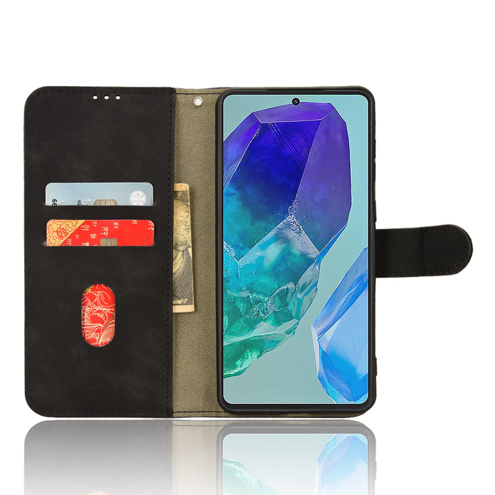 For Samsung Galaxy M55 5G Case PU Leather Wallet Flip Phone Cover Skin-touch Texture - Black