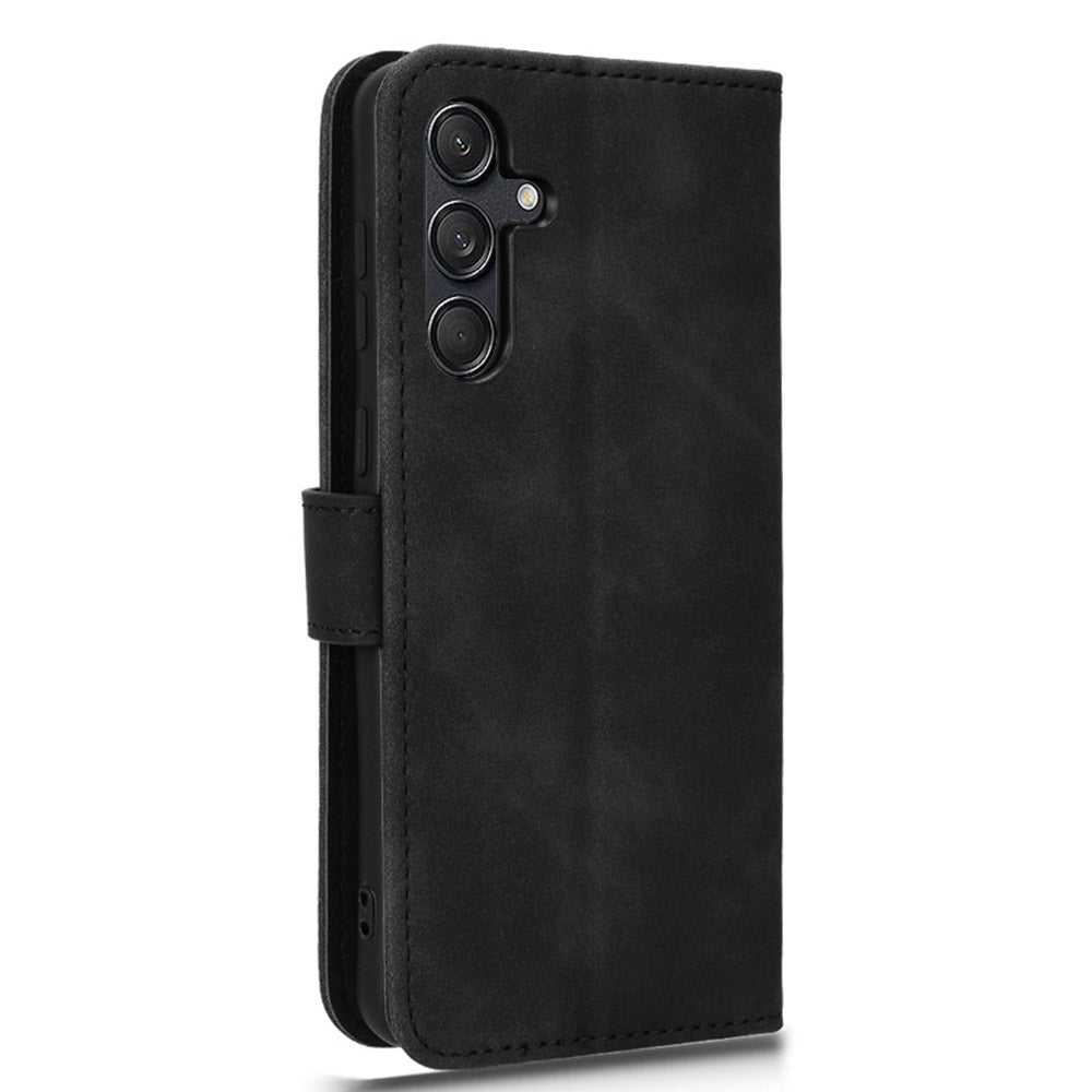 For Samsung Galaxy M55 5G Case PU Leather Wallet Flip Phone Cover Skin-touch Texture - Black