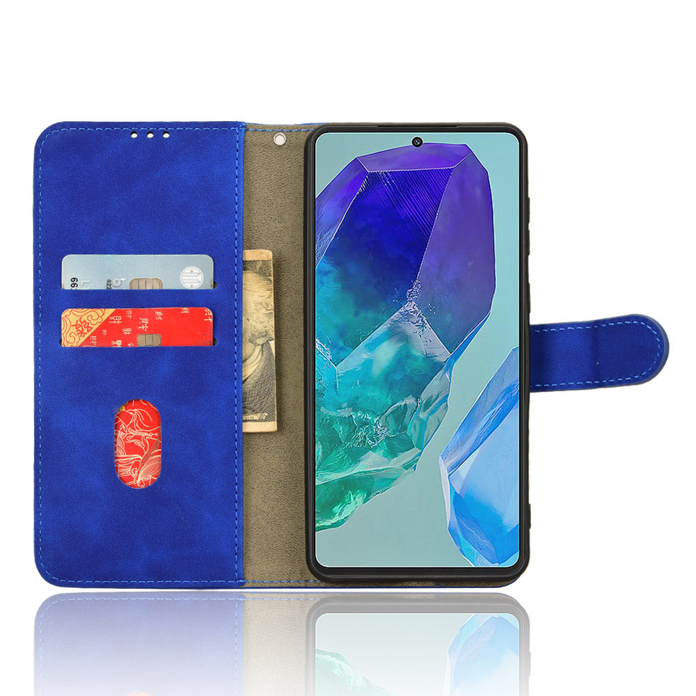 For Samsung Galaxy M55 5G Case PU Leather Wallet Flip Phone Cover Skin-touch Texture - Blue