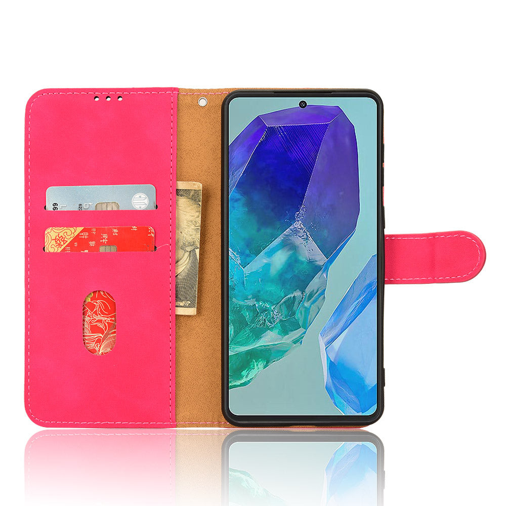 For Samsung Galaxy M55 5G Case PU Leather Wallet Flip Phone Cover Skin-touch Texture - Rose