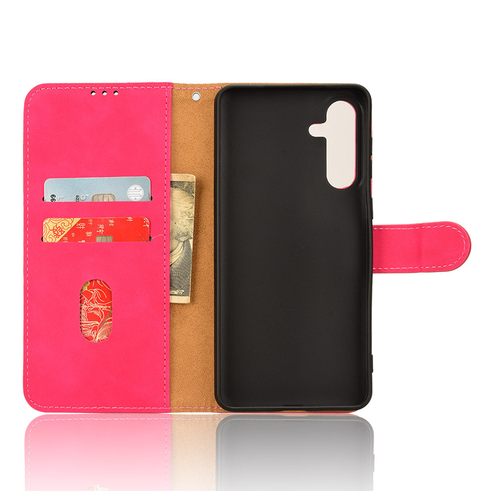 For Samsung Galaxy M55 5G Case PU Leather Wallet Flip Phone Cover Skin-touch Texture - Rose
