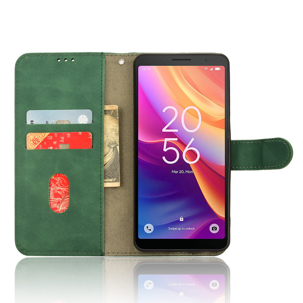 For TCL 501 Leather Case Wallet Skin-touch Phone Cover Mobile Accessories Wholesale - Green