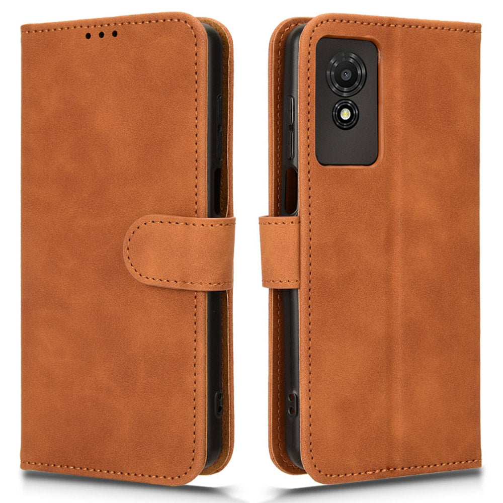 For TCL 501 Leather Case Wallet Skin-touch Phone Cover Mobile Accessories Wholesale - Brown