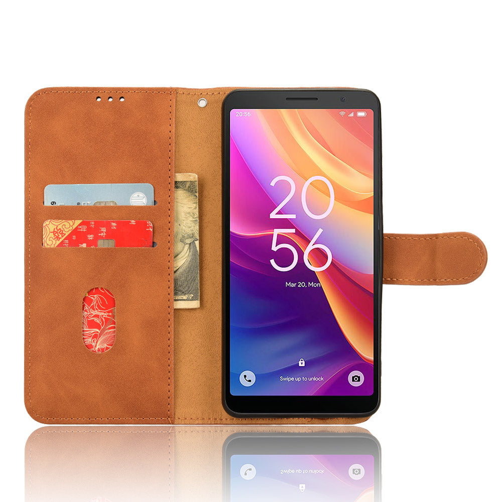 For TCL 501 Leather Case Wallet Skin-touch Phone Cover Mobile Accessories Wholesale - Brown