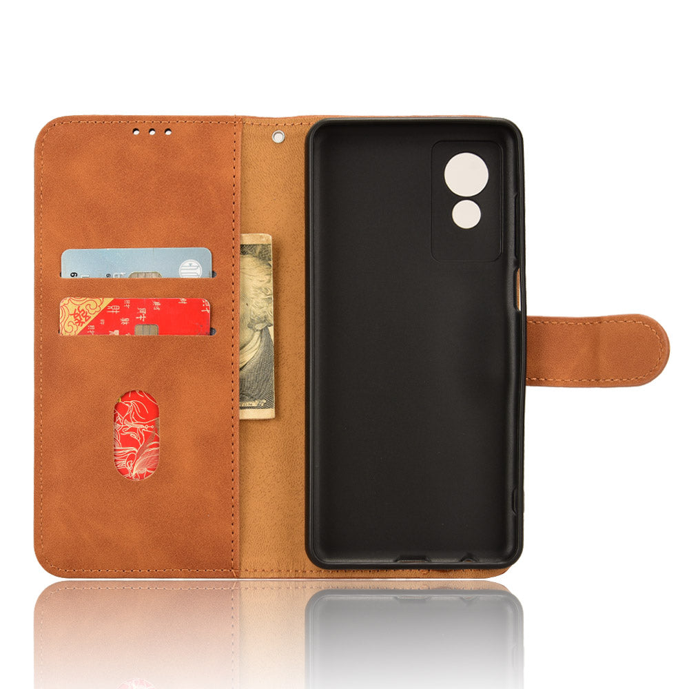 For TCL 501 Leather Case Wallet Skin-touch Phone Cover Mobile Accessories Wholesale - Brown