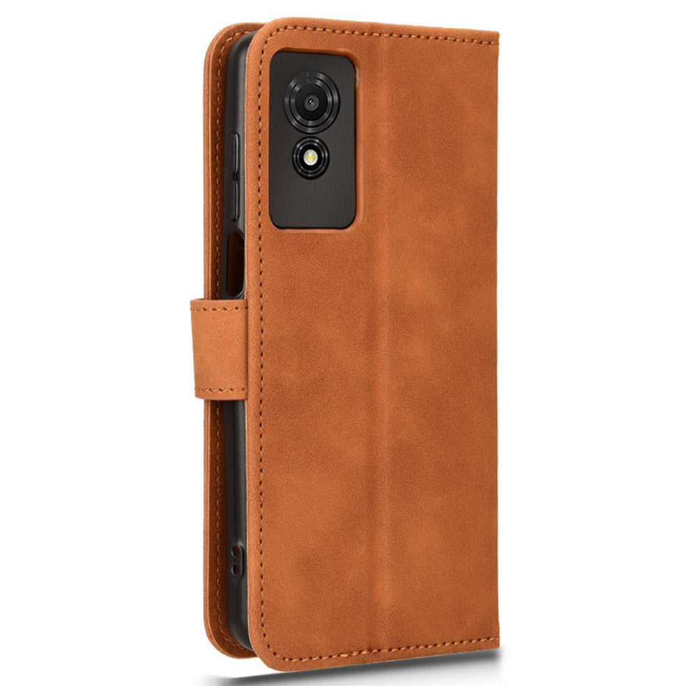 For TCL 501 Leather Case Wallet Skin-touch Phone Cover Mobile Accessories Wholesale - Brown