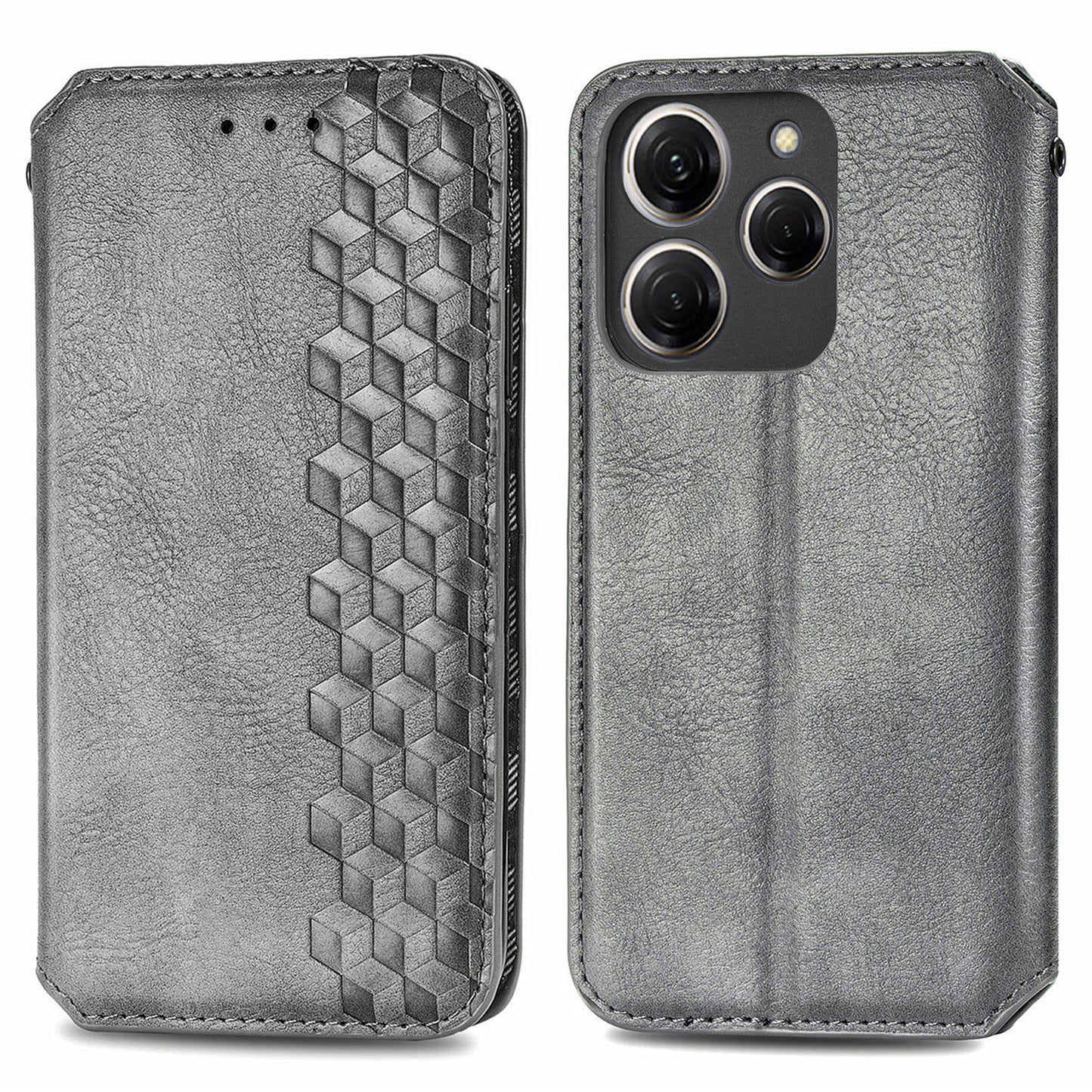 For Transsion Tecno Spark 20 Pro Case Wallet Leather Phone Cover Rhombus Imprinted - Grey