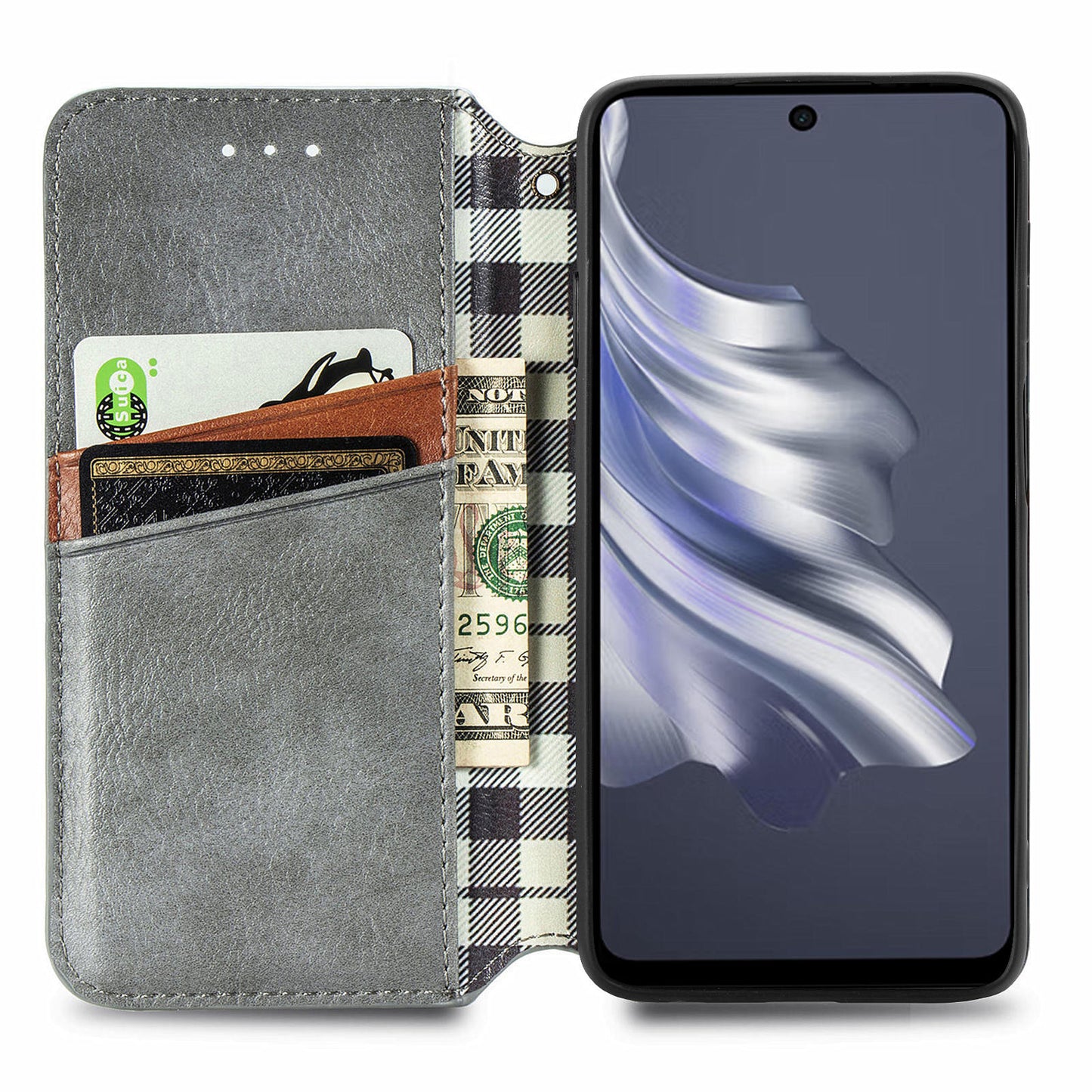 For Transsion Tecno Spark 20 Pro Case Wallet Leather Phone Cover Rhombus Imprinted - Grey