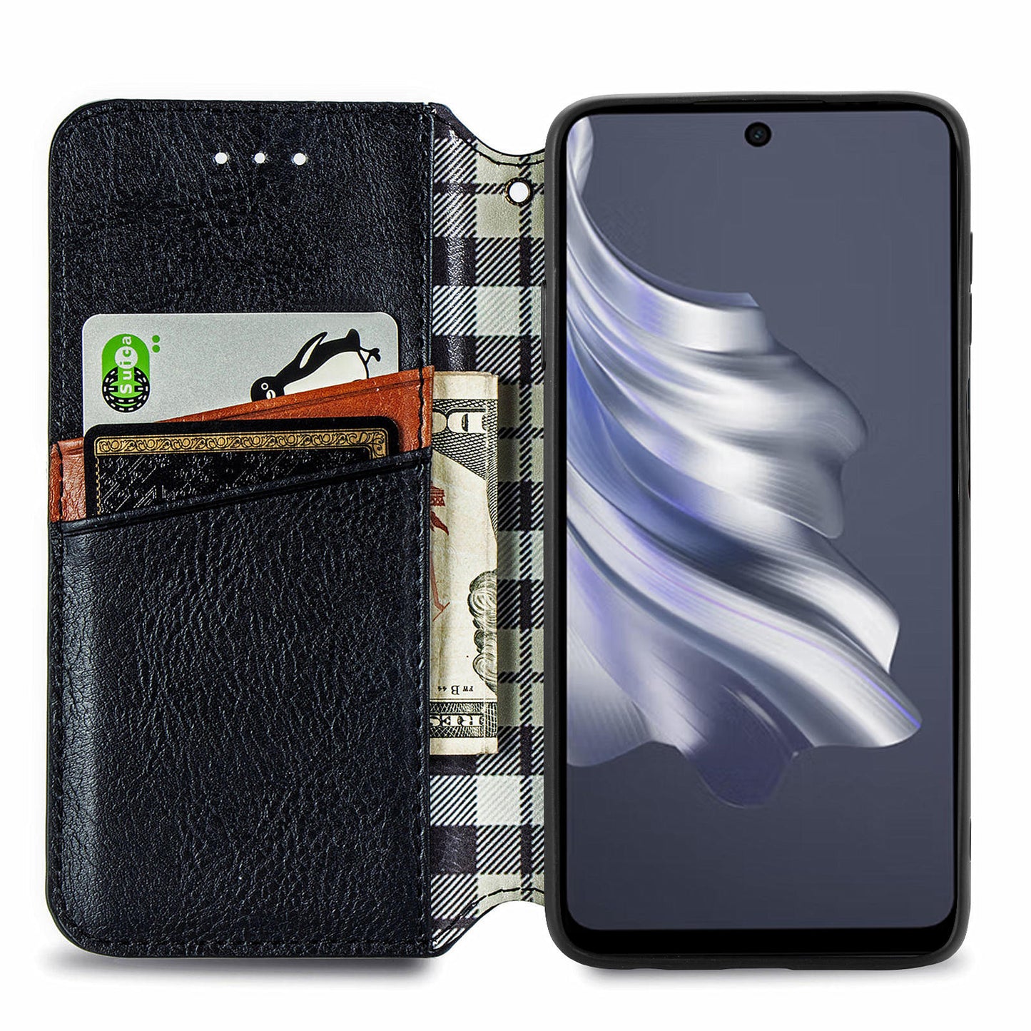 For Transsion Tecno Spark 20 Pro Case Wallet Leather Phone Cover Rhombus Imprinted - Black