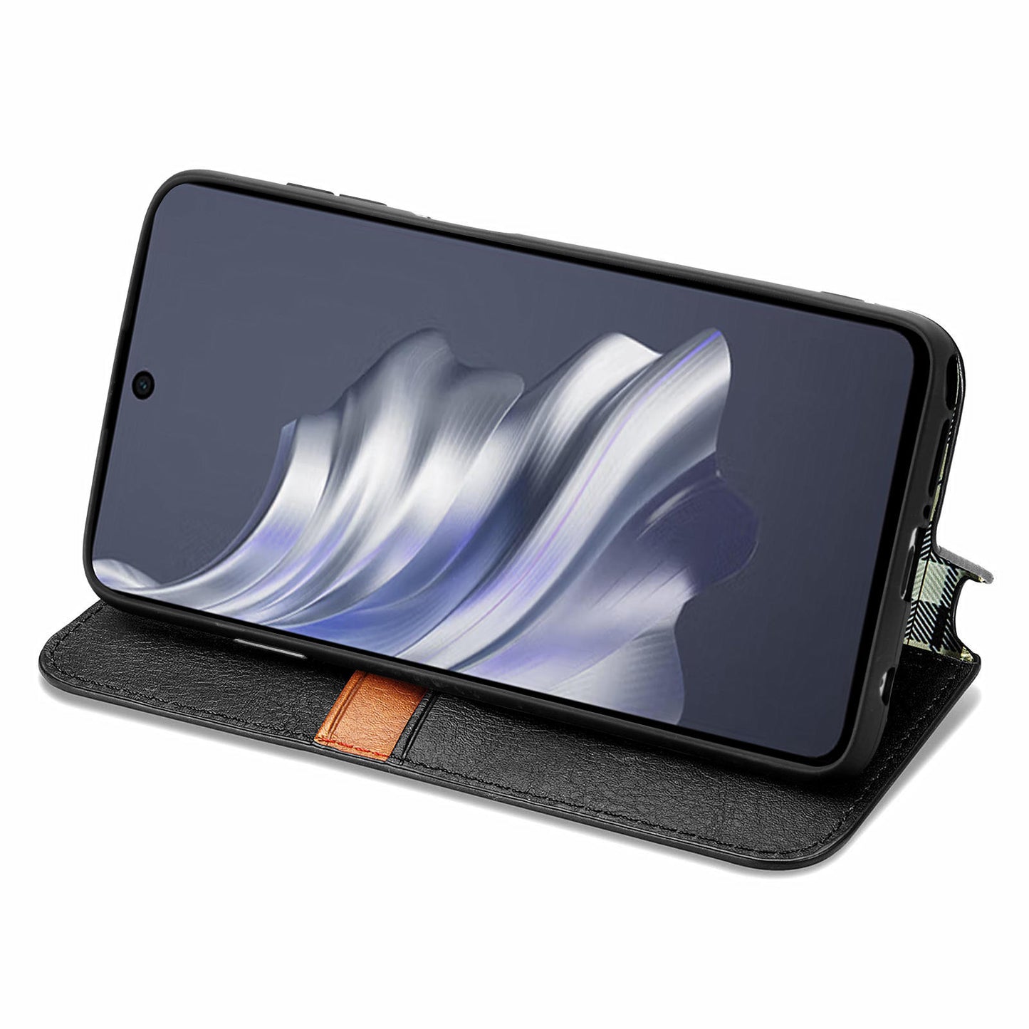 For Transsion Tecno Spark 20 Pro Case Wallet Leather Phone Cover Rhombus Imprinted - Black