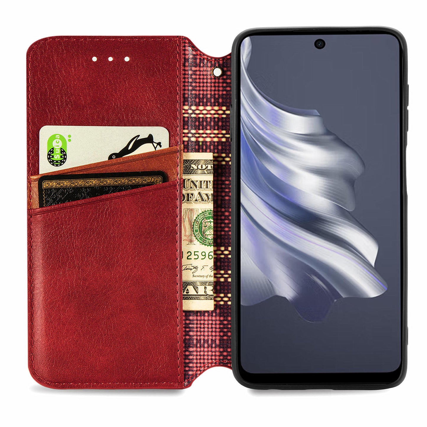 For Transsion Tecno Spark 20 Pro Case Wallet Leather Phone Cover Rhombus Imprinted - Red