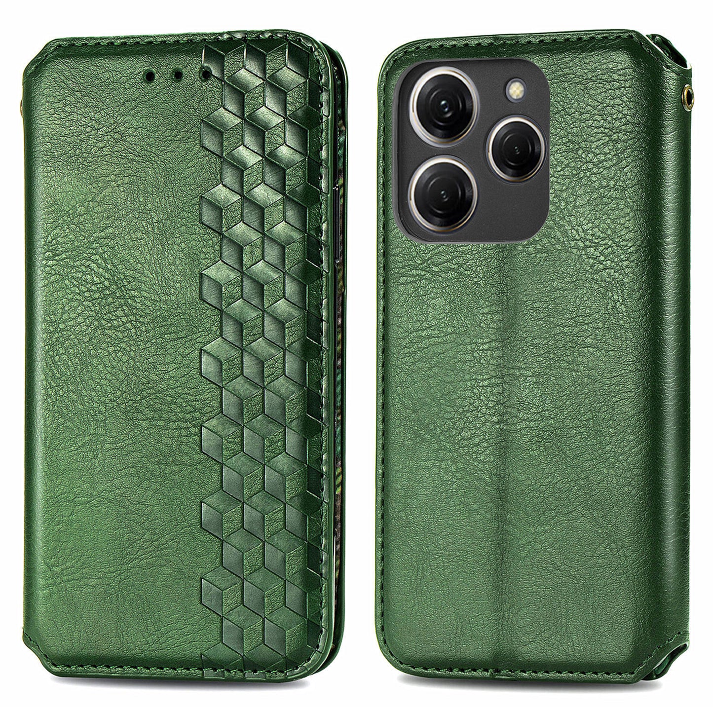 For Transsion Tecno Spark 20 Pro Case Wallet Leather Phone Cover Rhombus Imprinted - Green