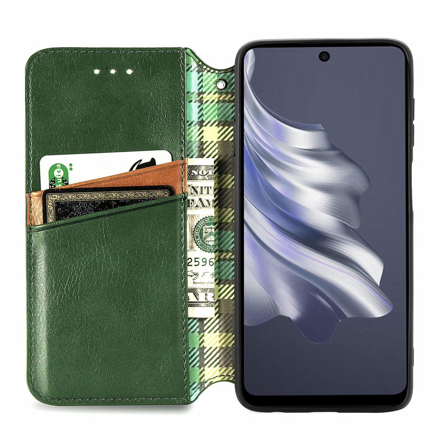 For Transsion Tecno Spark 20 Pro Case Wallet Leather Phone Cover Rhombus Imprinted - Green