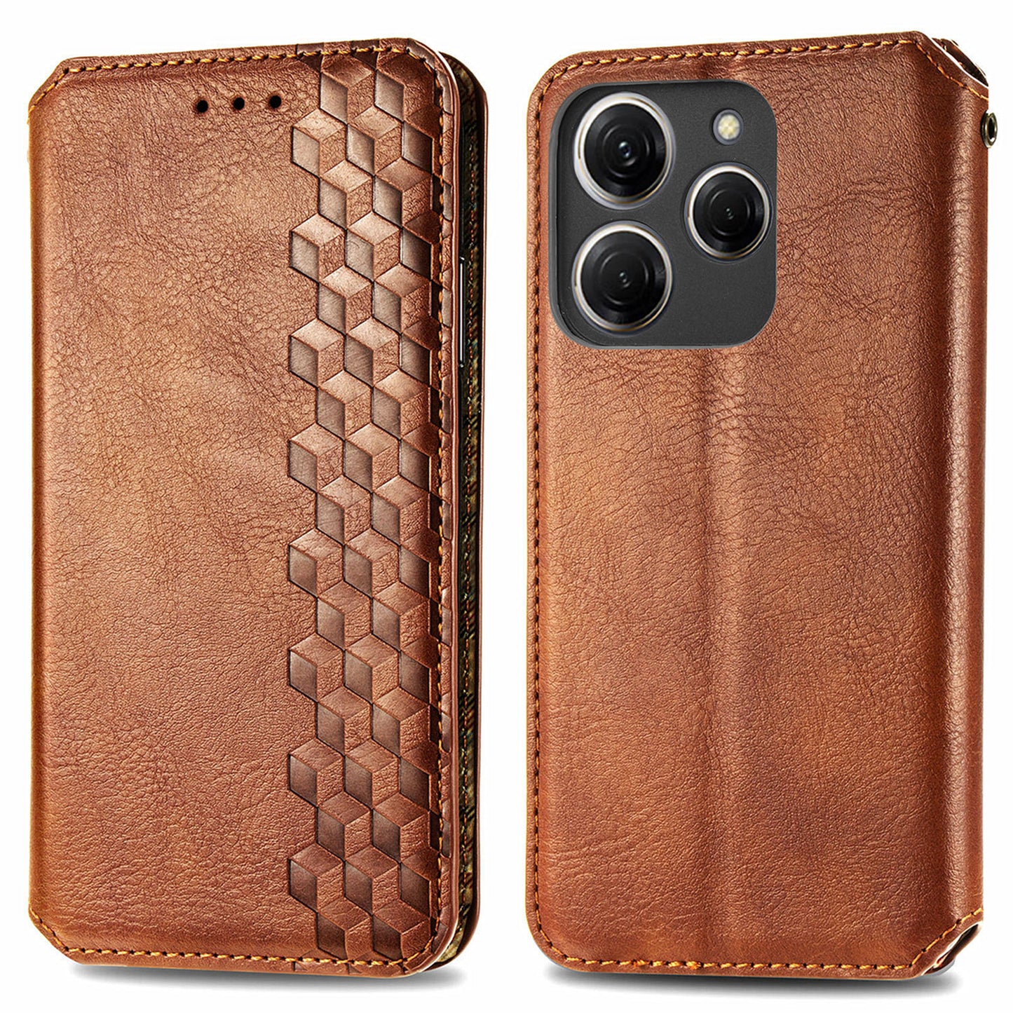 For Transsion Tecno Spark 20 Pro Case Wallet Leather Phone Cover Rhombus Imprinted - Brown