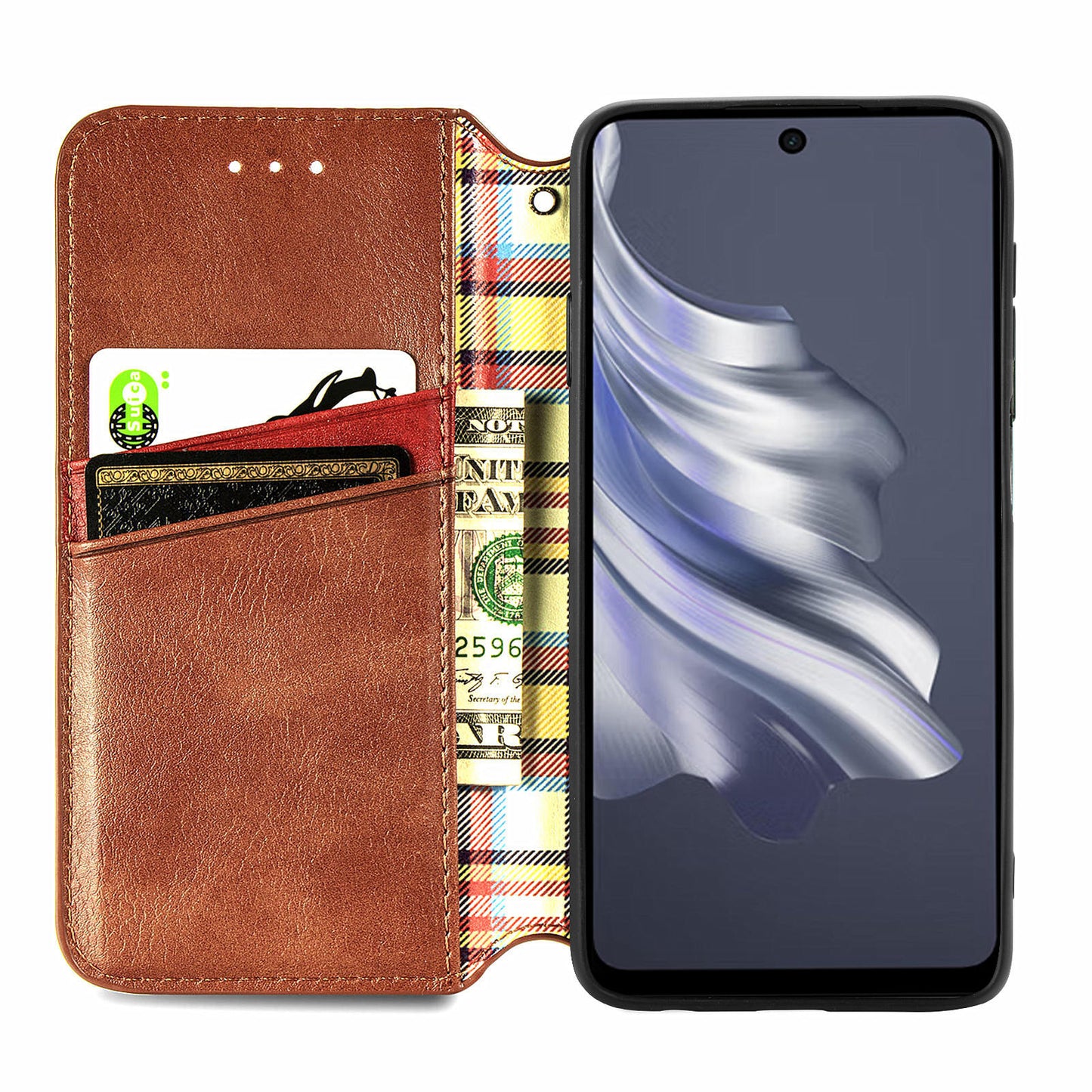 For Transsion Tecno Spark 20 Pro Case Wallet Leather Phone Cover Rhombus Imprinted - Brown