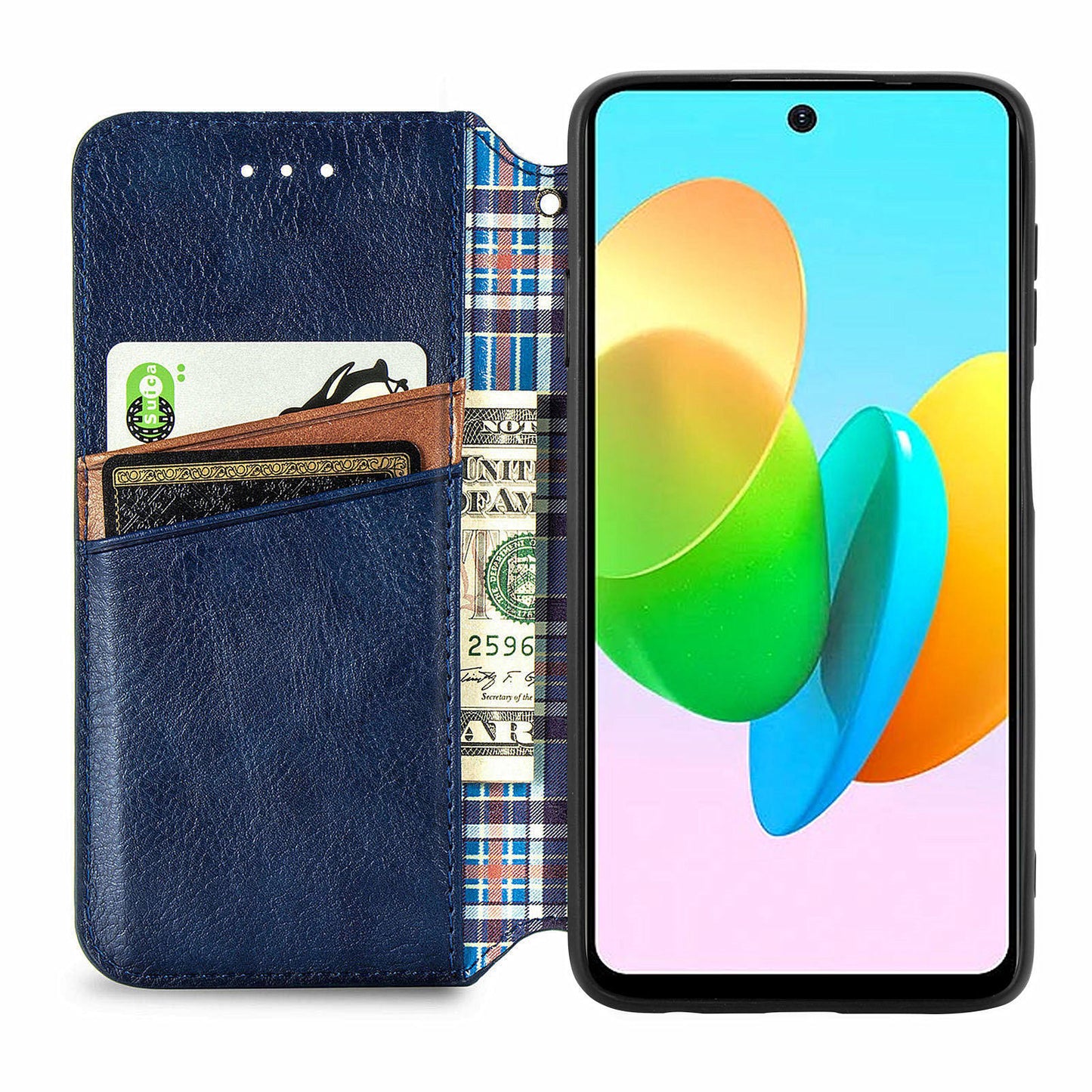 For Transsion Tecno Spark 20C Leather Case Imprinted Rhombus Wallet Phone Cover - Blue
