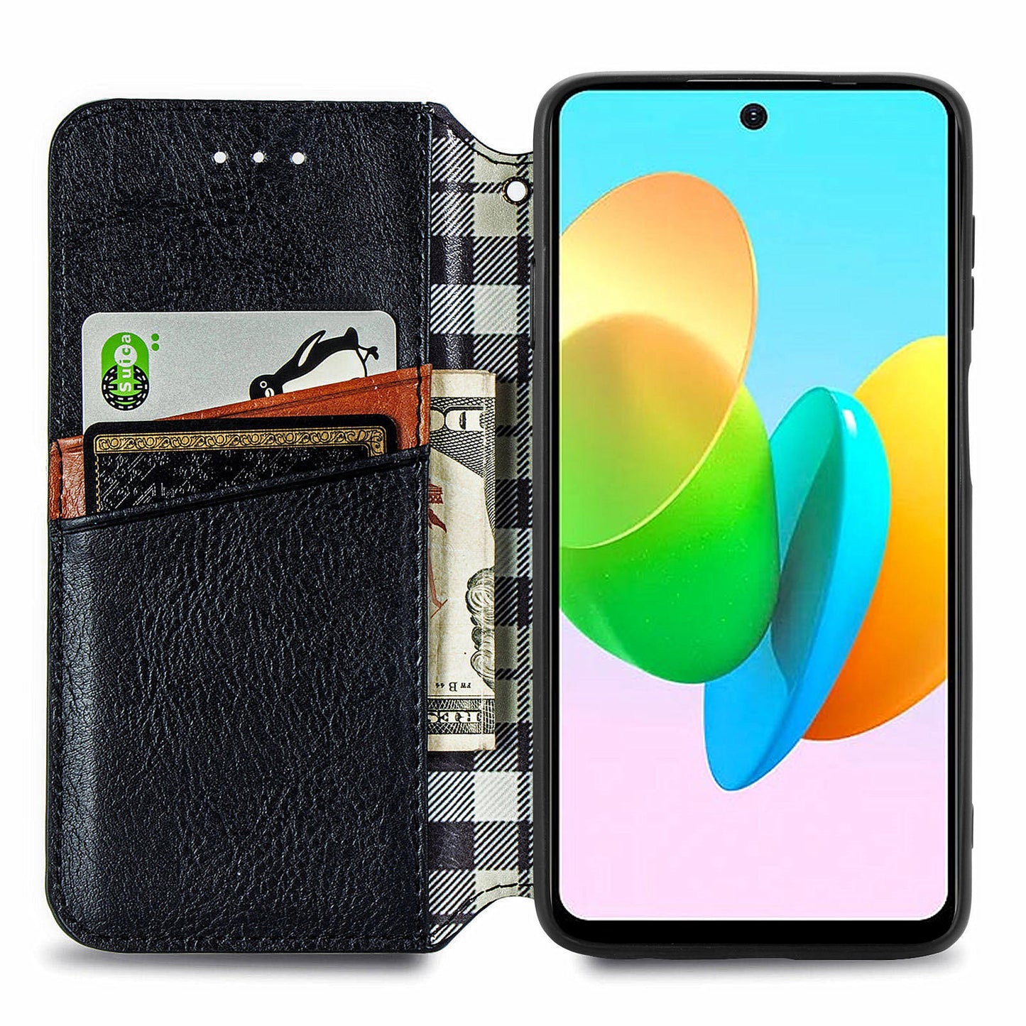For Transsion Tecno Spark 20C Leather Case Imprinted Rhombus Wallet Phone Cover - Black