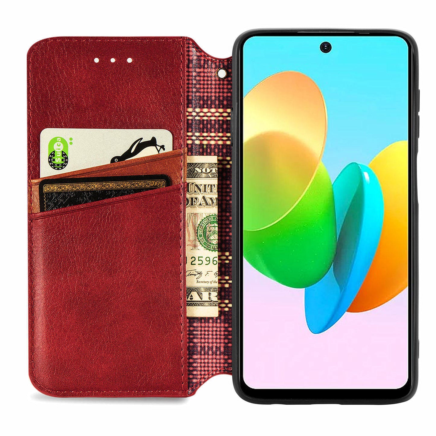 For Transsion Tecno Spark 20C Leather Case Imprinted Rhombus Wallet Phone Cover - Red
