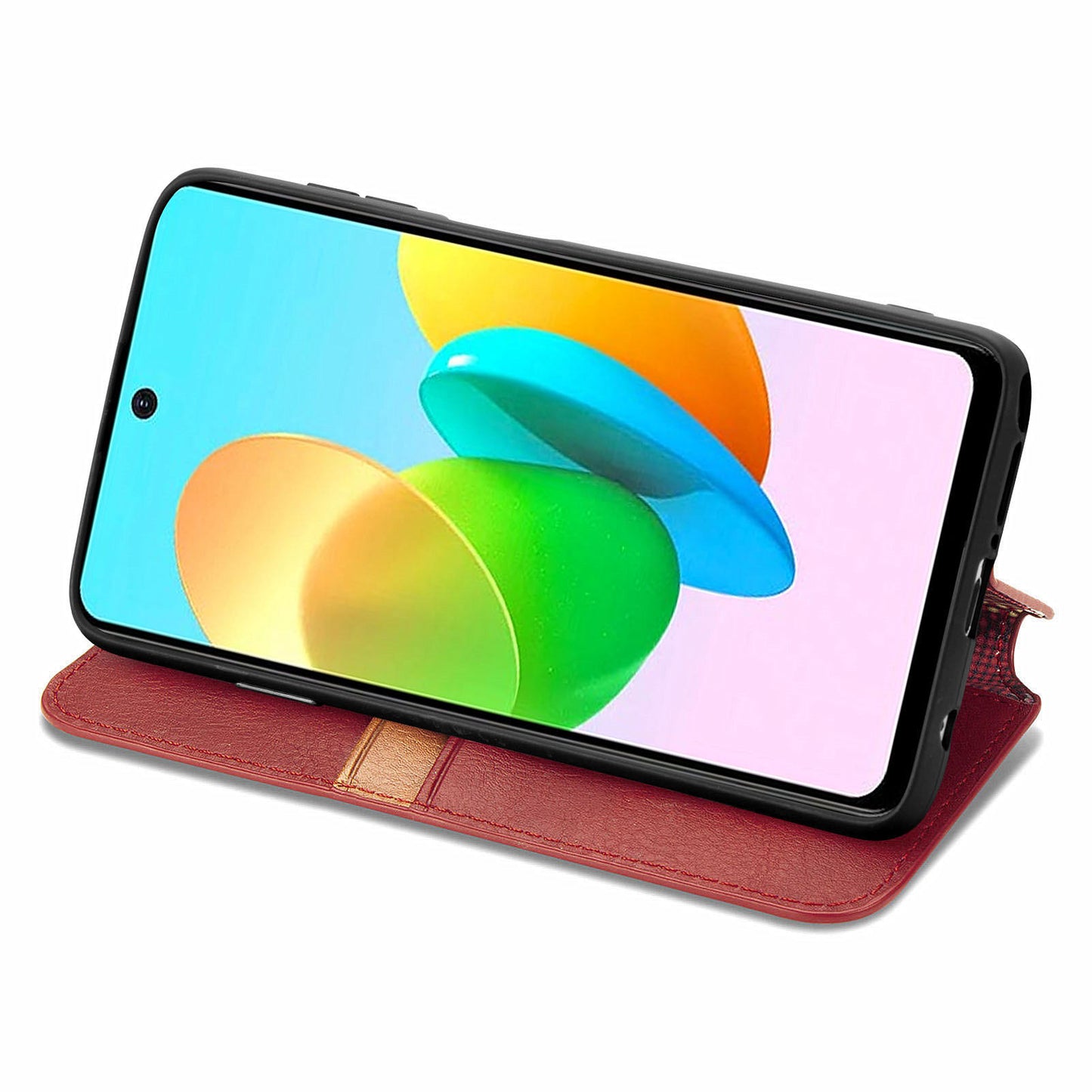 For Transsion Tecno Spark 20C Leather Case Imprinted Rhombus Wallet Phone Cover - Red