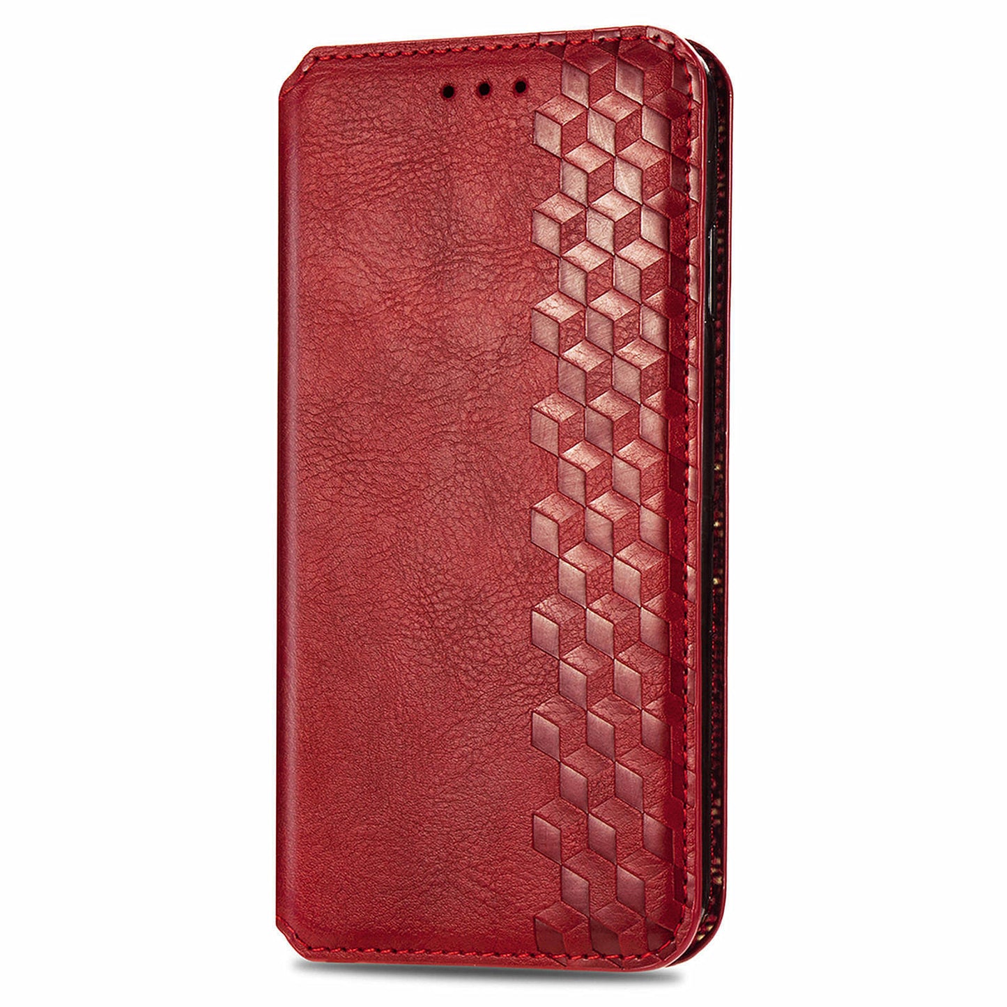 For Transsion Tecno Spark 20C Leather Case Imprinted Rhombus Wallet Phone Cover - Red