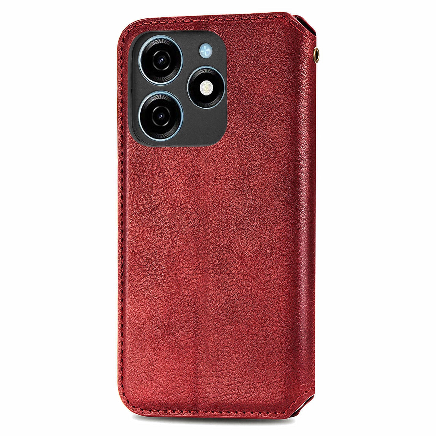 For Transsion Tecno Spark 20C Leather Case Imprinted Rhombus Wallet Phone Cover - Red