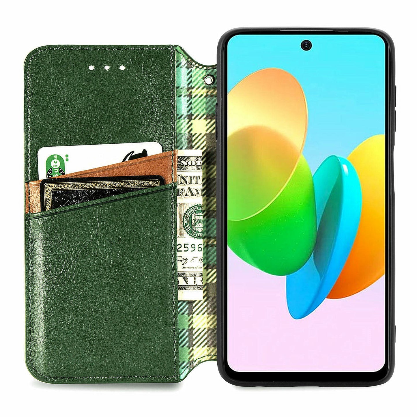 For Transsion Tecno Spark 20C Leather Case Imprinted Rhombus Wallet Phone Cover - Green