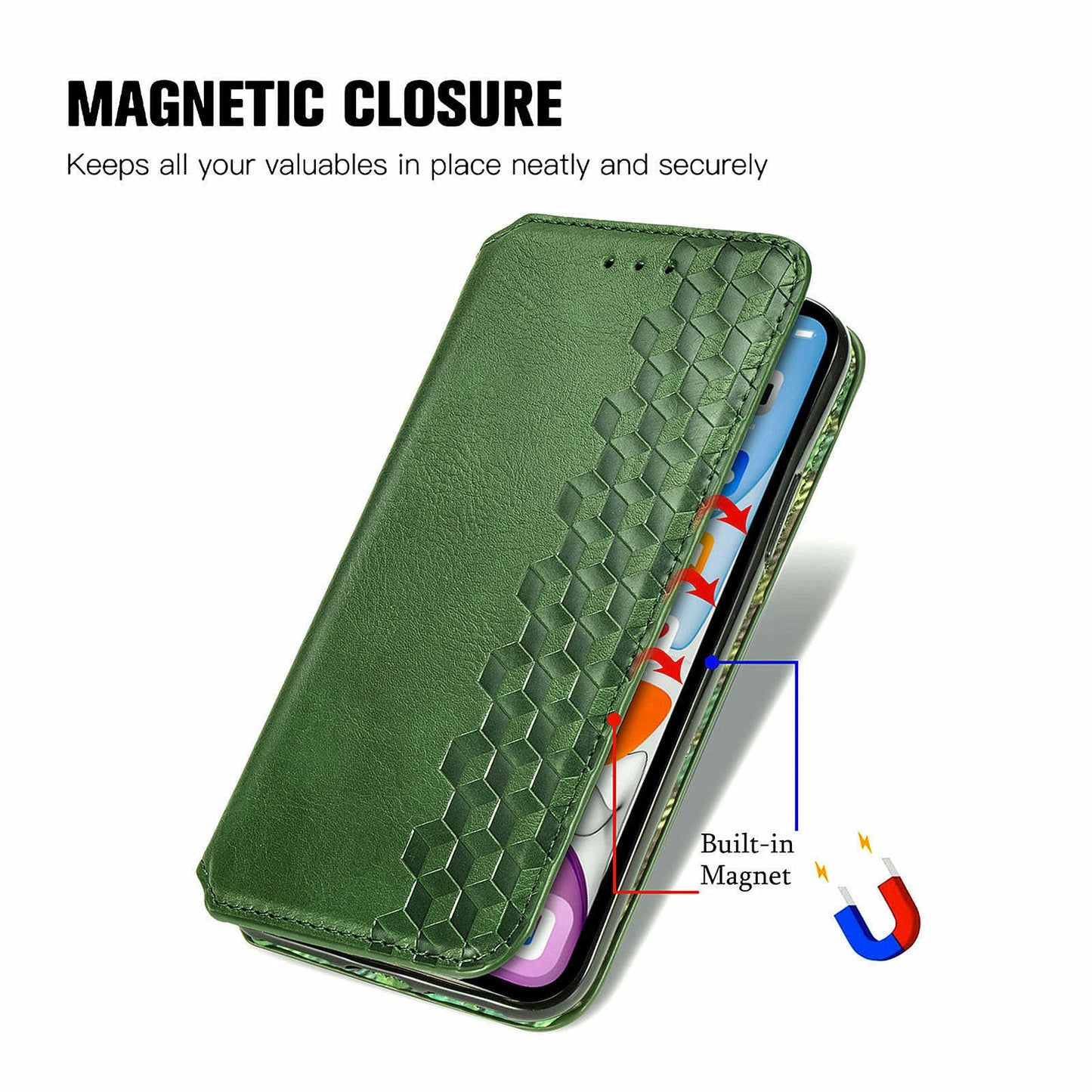 For Transsion Tecno Spark 20C Leather Case Imprinted Rhombus Wallet Phone Cover - Green